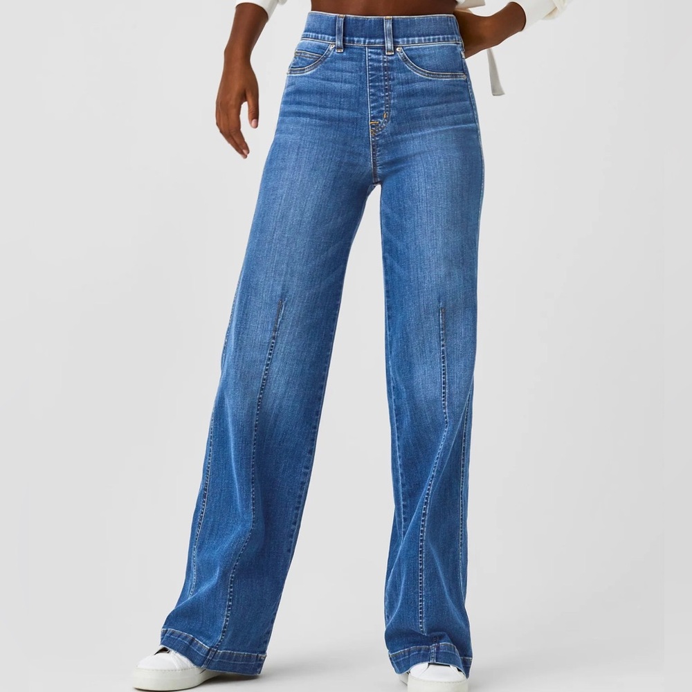 SPANX Front Seam Wide Leg Jean In Vintage Indigo Size M